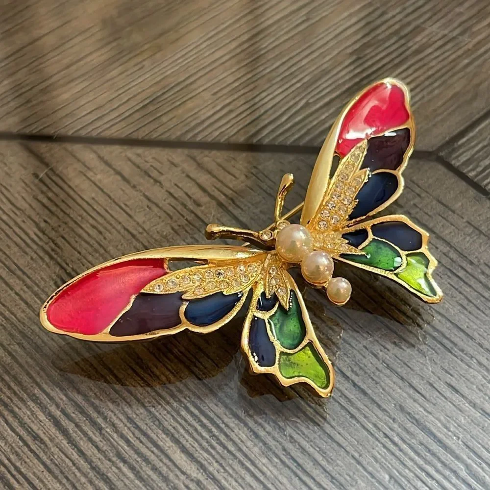 Vintage Good Quality Enamel- Cloisonné Butterfly Pin Brooch Colorful Insect